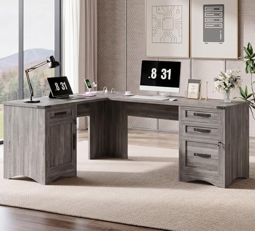 Decofy 67-inch L-Shaped Standing Desk with Drawers: $239.98
