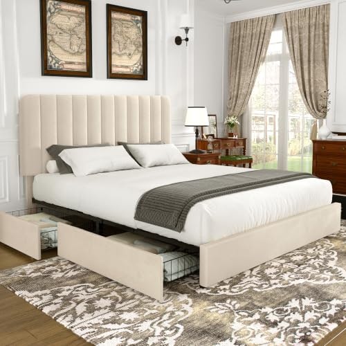 Vecelo King Size Upholstered Platform Bed Frame with 4 Drawers: $229.99 Vecelo King Size Upholstered Platform Bed Frame with 4 Drawers: $229.99