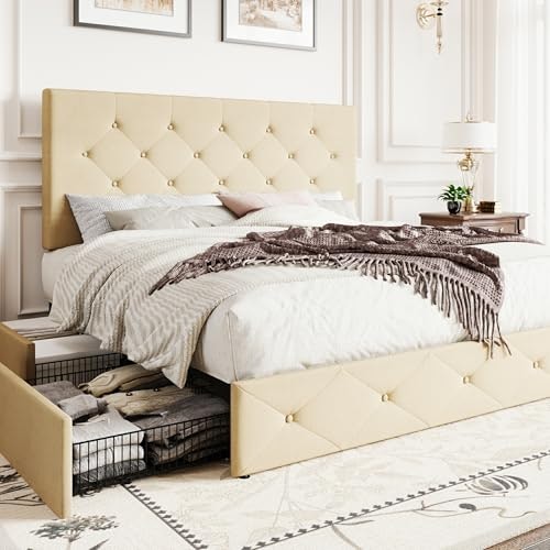 Sha Cerlin Queen Platform Bed Frame with 4 Storage Drawers: $179.93