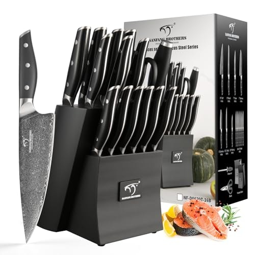 Nanfang Brothers 16-Piece Damascus Steel Kitchen Knife Set with Block: $119.99