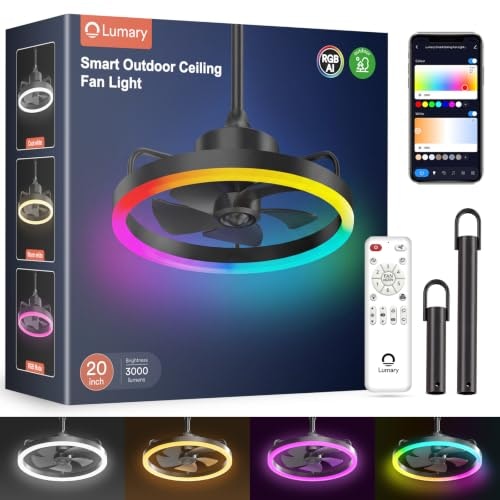 Lumary 20'' Smart Outdoor Ceiling Fan with Lights and Remote: $110.49