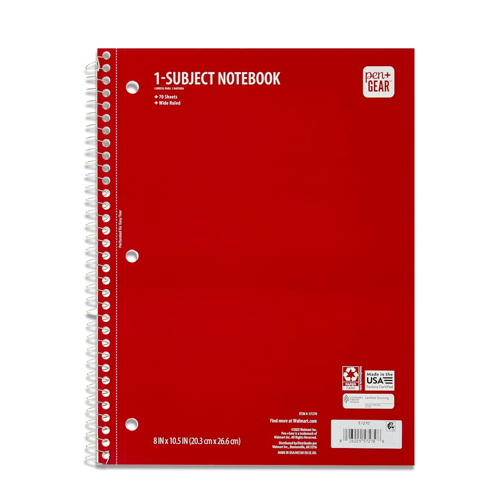 Pen+Gear Wide Rule 1-Subject Notebook: 35 cents