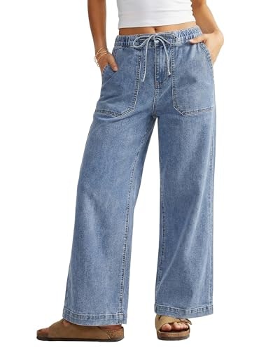 Grapent Women's High Waisted Wide Leg Drawstring Jeans: $31.43