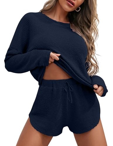 Ekouaer Women's Waffle Knit Long Sleeve Pajama Set: $22.99 Ekouaer Women's Waffle Knit Long Sleeve Pajama Set: $22.99