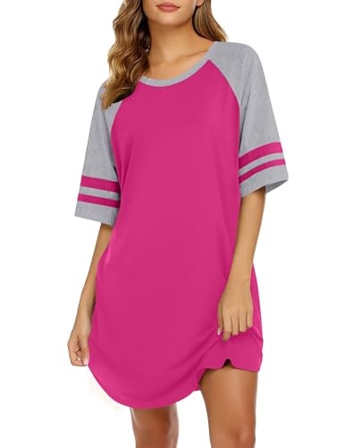 Ekouaer Women's Cotton Color Block Short Sleeve Sleep Shirt: $13.99 Ekouaer Women's Cotton Color Block Short Sleeve Sleep Shirt: $13.99