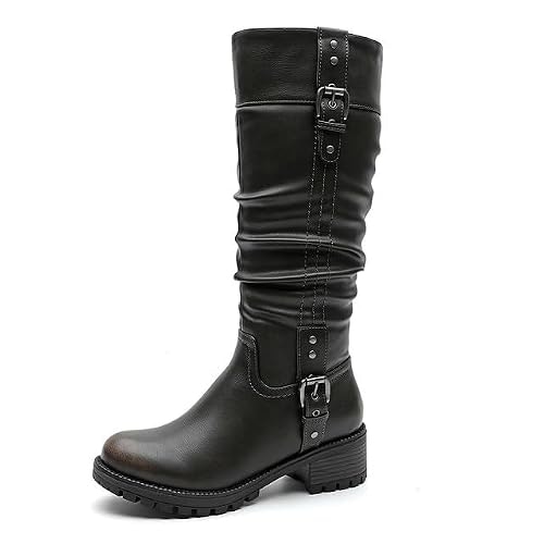 Globalwin Women's Distressed Brown Knee-High Motorcycle Boots: $17.99
