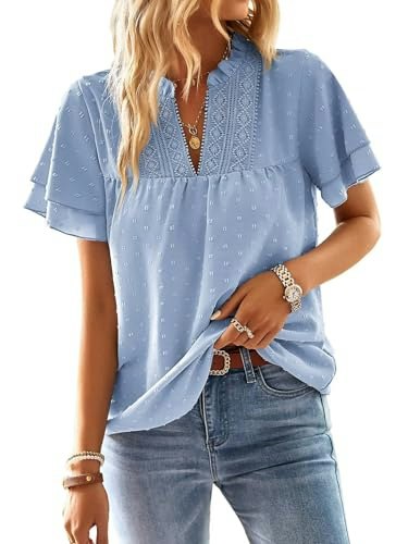 Falechay Women's Boho V-Neck Short Sleeve Blouse: $23.97 Falechay Women's Boho V-Neck Short Sleeve Blouse: $23.97