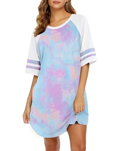 Ekouaer Women's Cotton Color Block Short Sleeve Sleep Shirt: $13.29