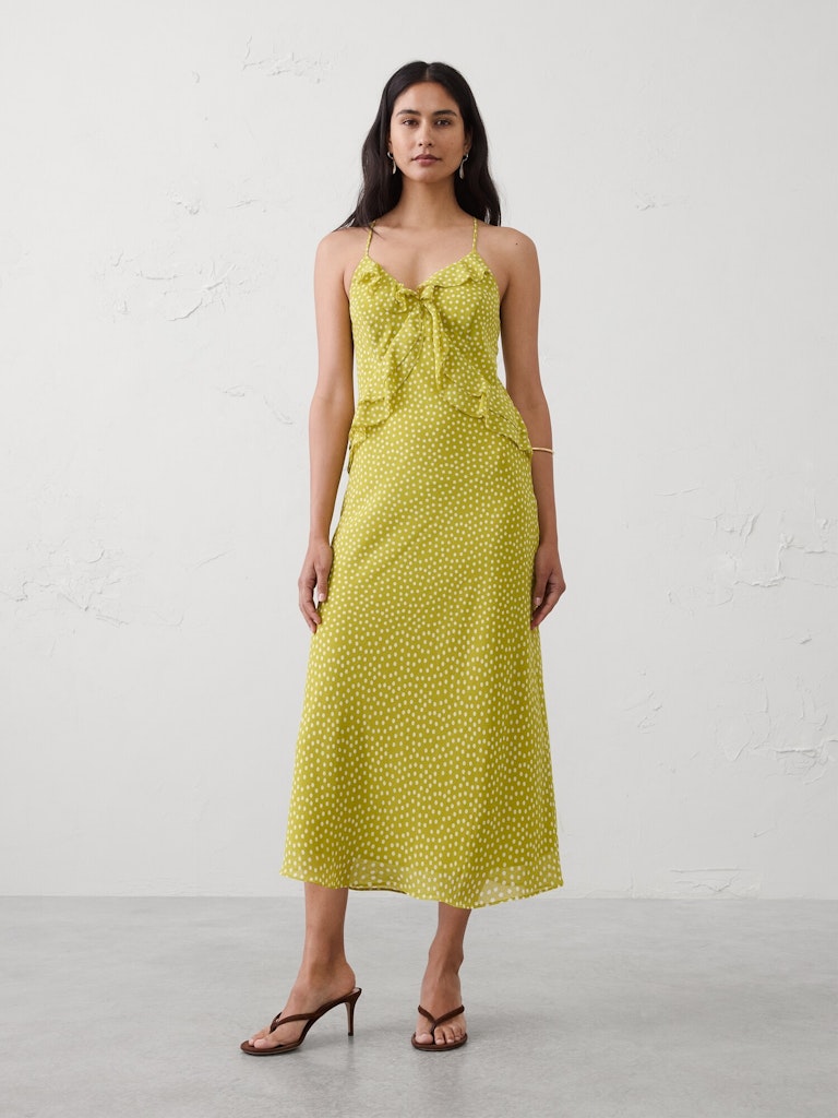 Chiffon Bias Ruffle Midi Dress: $89.97
