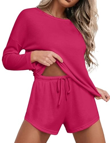 Ekouaer Women's Waffle Knit Long Sleeve Pajama Set: $22.99