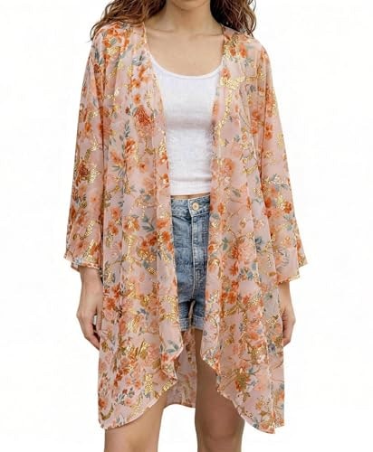 Olrain Women's Floral Bell Sleeve Kimono Cardigan: $11.47 Olrain Women's Floral Bell Sleeve Kimono Cardigan: $11.47