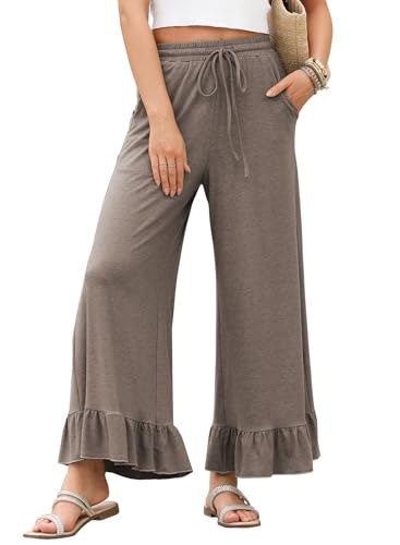 Evaless Women's Wide Leg Ruffle Hem Palazzo Pants: $24.98