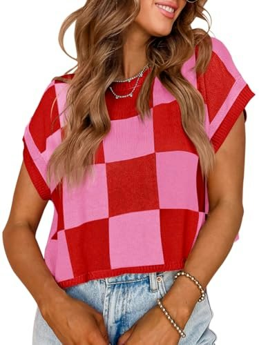 Saodimallsu Women's Cap Sleeve Color Block Knit Crop Top: $18.99