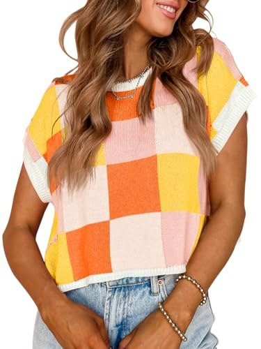 Saodimallsu Women's Cap Sleeve Color Block Knit Crop Top: $18.98