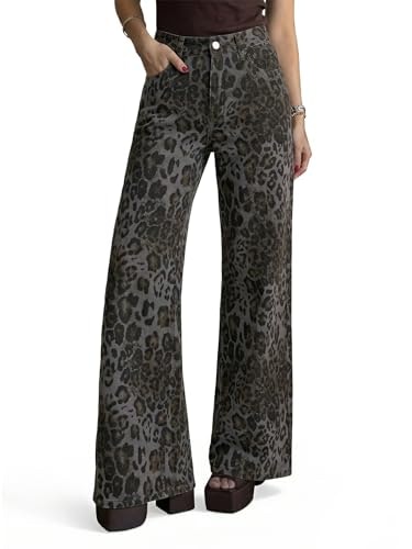 Cicy Bell Women's Wide Leg High Waisted Stretchy Leopard Jeans: $42.98