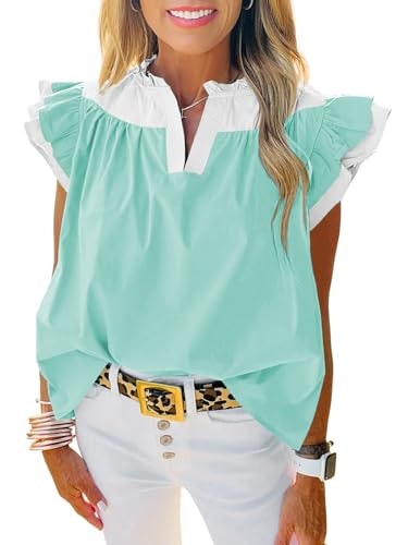 Tankaneo Women's Color Block Ruffle V-Neck Blouse: $16.98 Tankaneo Women's Color Block Ruffle V-Neck Blouse: $16.98