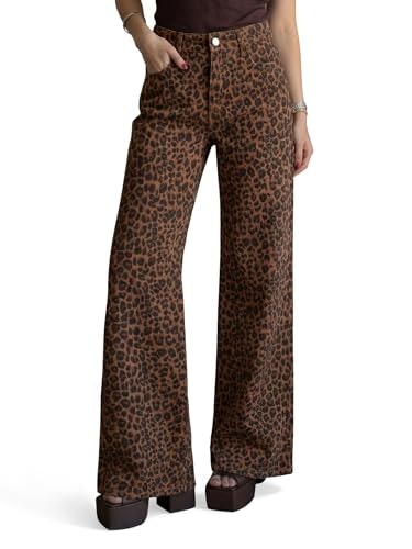Cicy Bell Women's Wide Leg High Waisted Stretchy Leopard Jeans: $36.99