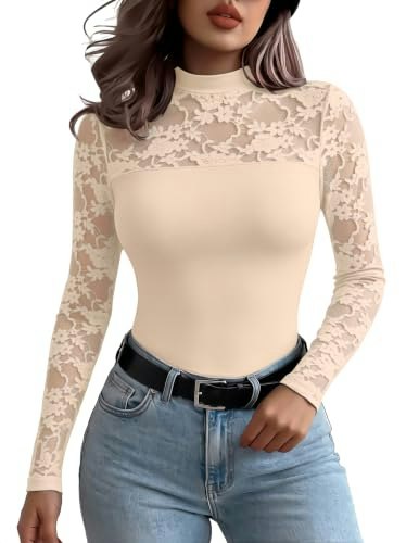 Zeagoo Women's Lace Mesh Long Sleeve Blouse: $11.98