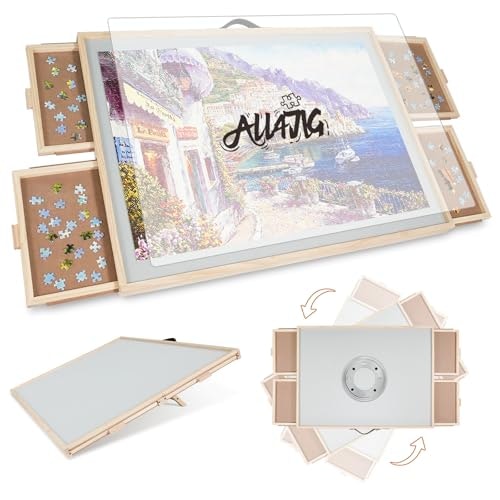 All4jig 1,500-Piece 24.53\" x 33.19\" Rotating Tilting Puzzle Board with 4 Drawers: $64.32