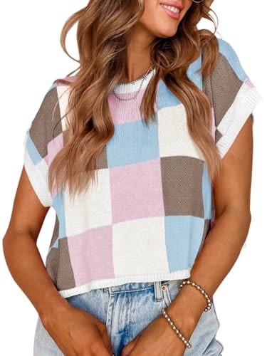 Saodimallsu Women's Cap Sleeve Color Block Knit Crop Top: $18.99