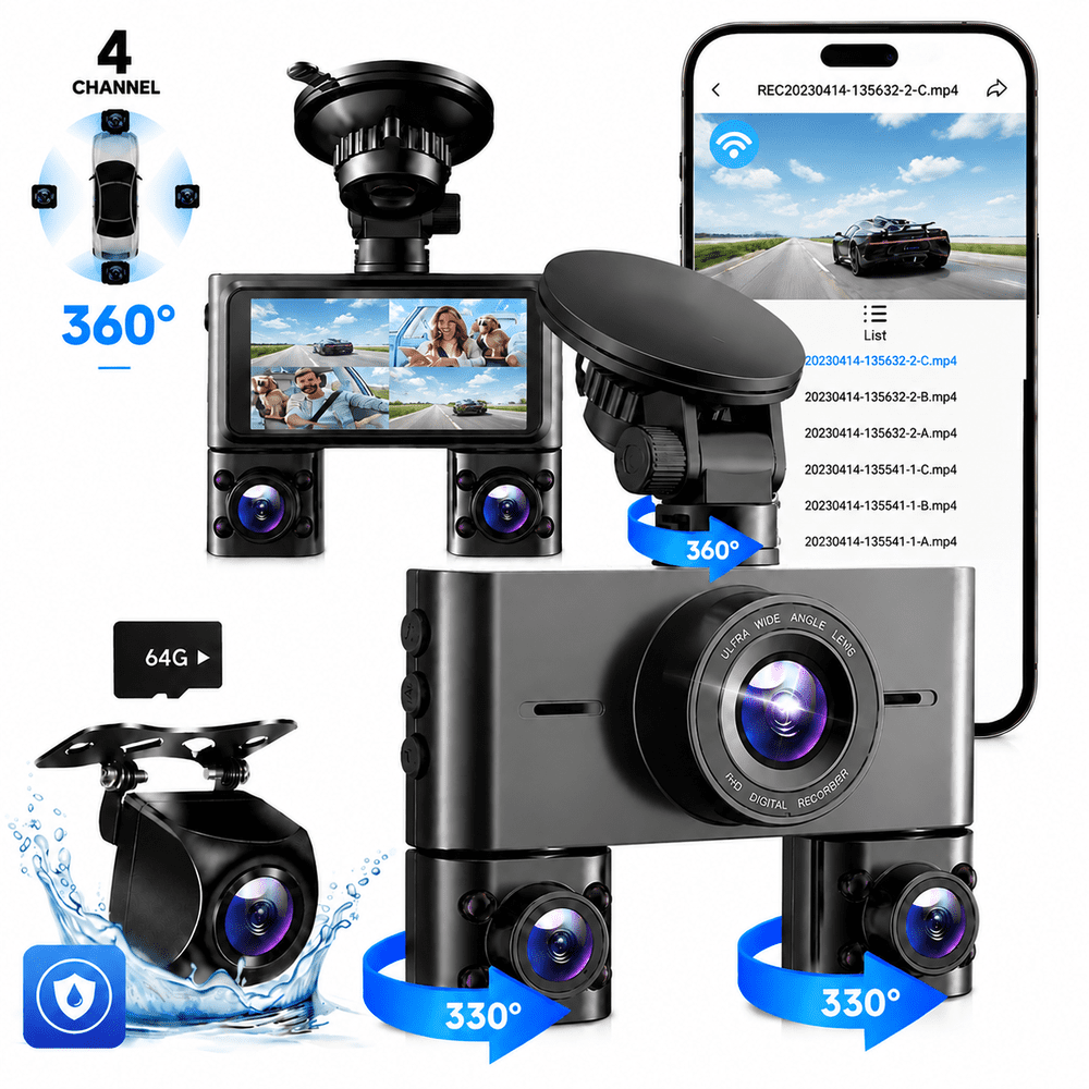 Hupejos 4-Channel 360-Degree Dash Cam with 64GB Card: $58.58 Hupejos 4-Channel 360-Degree Dash Cam with 64GB Card: $58.58
