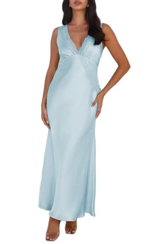 Satin Lace V-Neck Backless Maxi Dress: $39.19