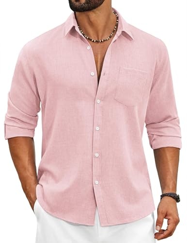Coofandy Men's Linen Button Down Shirt: $24.99