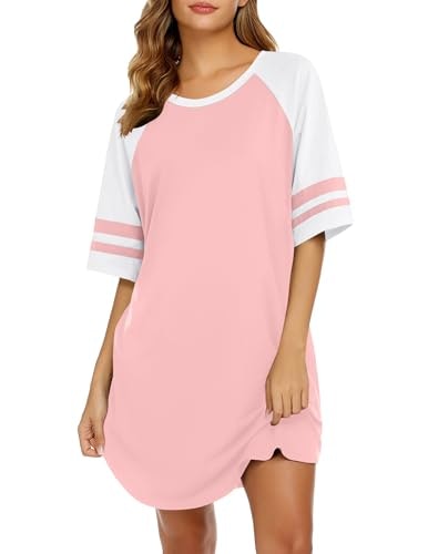 Ekouaer Women's Cotton Color Block Short Sleeve Sleep Shirt: $13.98 Ekouaer Women's Cotton Color Block Short Sleeve Sleep Shirt: $13.98