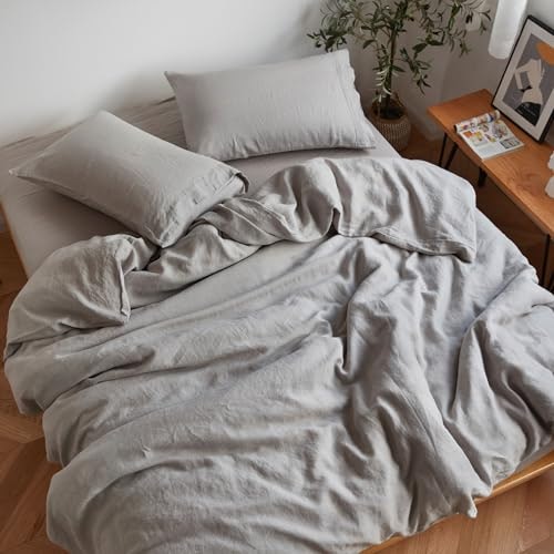 Sijo Stone Washed Organic French Linen King Bed Sheet Set 3-Piece: $174.24