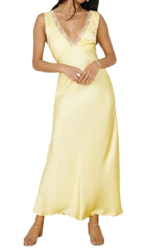 Bagone Women's Satin Lace V-Neck Backless Maxi Dress: $39.19 Bagone Women's Satin Lace V-Neck Backless Maxi Dress: $39.19