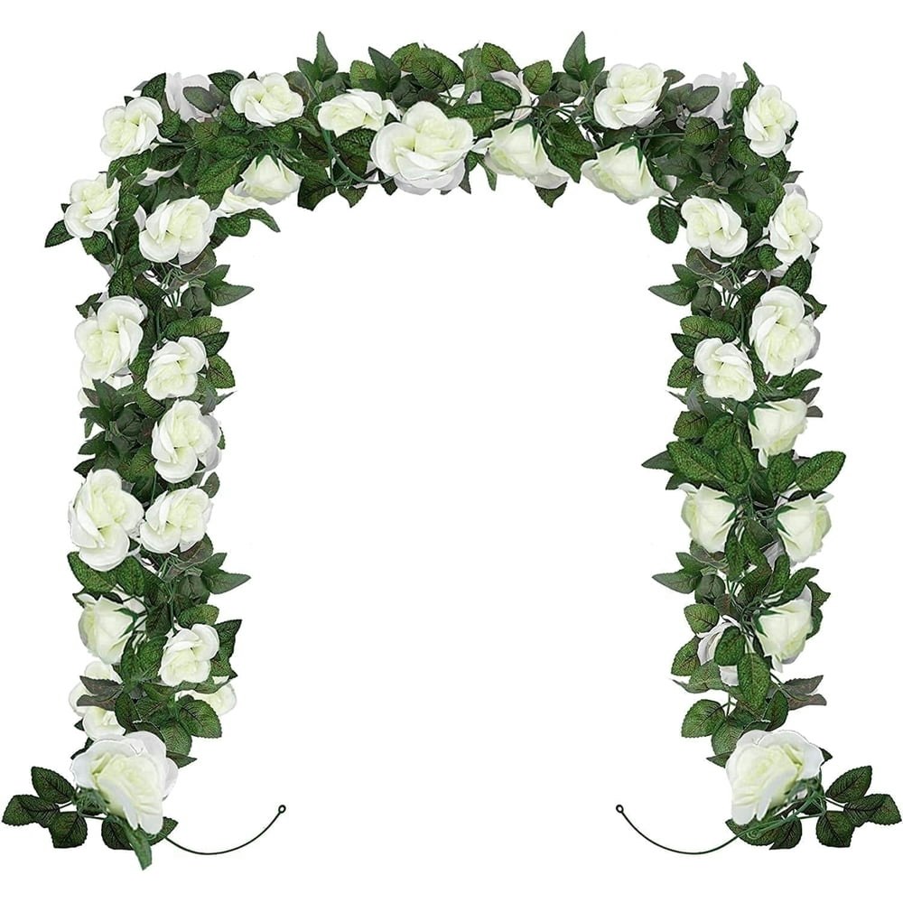 Yoleto Artificial White Rose Garland 2-Pack: $12.59