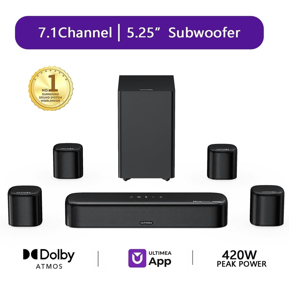 Ultimea Aura S5T 7.1-Channel Soundbar with Subwoofer and 4 Surround Speakers: $179.99 Ultimea Aura S5T 7.1-Channel Soundbar with Subwoofer and 4 Surround Speakers: $179.99