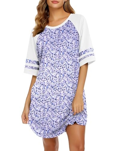 Ekouaer Women's Cotton Color Block Short Sleeve Sleep Shirt: $13.98 Ekouaer Women's Cotton Color Block Short Sleeve Sleep Shirt: $13.98