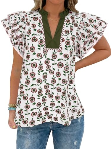 Tankaneo Women's Floral Ruffle Sleeve Blouse: $14.98 Tankaneo Women's Floral Ruffle Sleeve Blouse: $14.98
