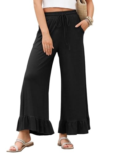 Evaless Women's Wide Leg Ruffle Hem Palazzo Pants: $19.98
