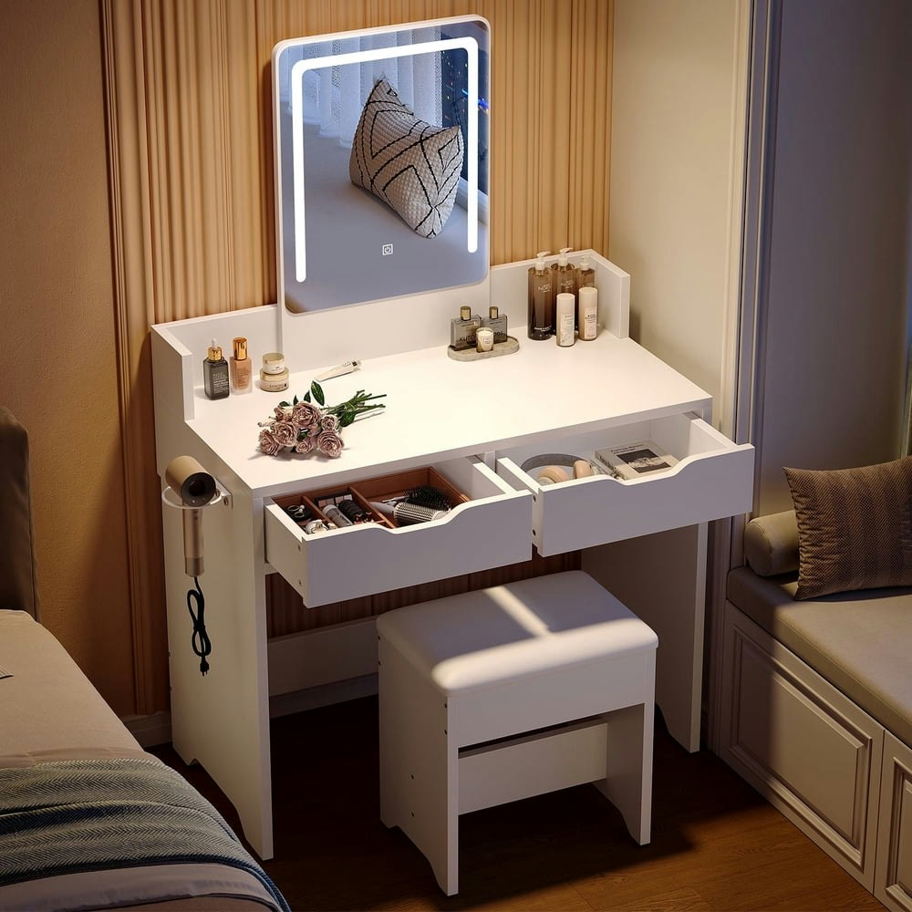 Bestier 31.5-inch Vanity Desk Set with Mirror and Bench: $99.96 Bestier 31.5-inch Vanity Desk Set with Mirror and Bench: $99.96