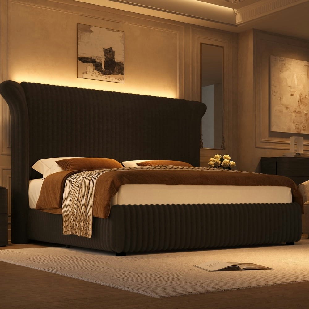 Hiphuta King Size LED Upholstered Wingback Bed Frame: $369.98 Hiphuta King Size LED Upholstered Wingback Bed Frame: $369.98
