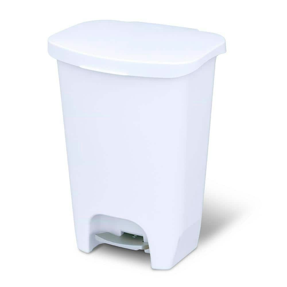 13-Gallon White Step-On Plastic Trash Can: $38.99 13-Gallon White Step-On Plastic Trash Can: $38.99