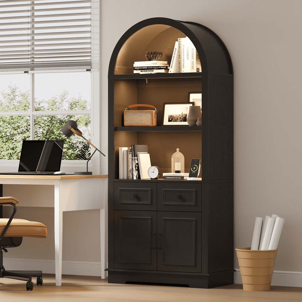 71-Inch Arched Bookcase with LED Lights and Storage: $199.99 71-Inch Arched Bookcase with LED Lights and Storage: $199.99