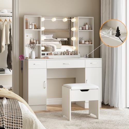 Vabches 45.2-inch Makeup Vanity Table with Mirror and Stool: $143.99 Vabches 45.2-inch Makeup Vanity Table with Mirror and Stool: $143.99