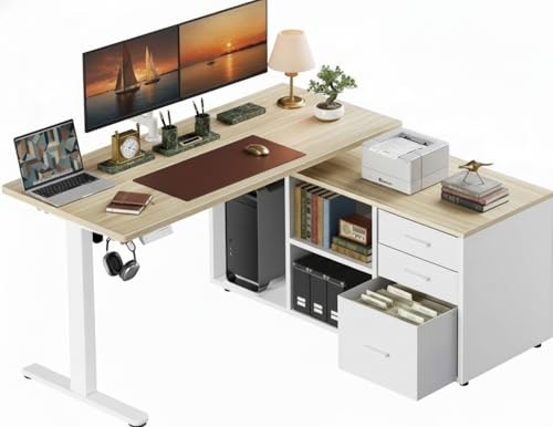 Marsail 55-inch L-Shaped Electric Standing Desk with File Cabinet: $210.58 Marsail 55-inch L-Shaped Electric Standing Desk with File Cabinet: $210.58
