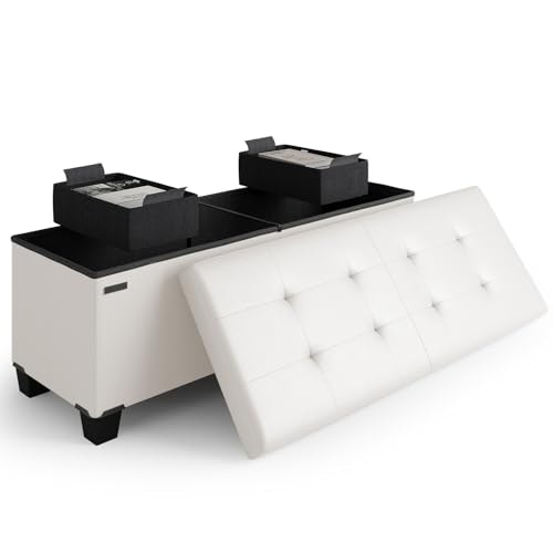 43-inch Faux Leather Storage Ottoman Bench with Bins: $48.67 43-inch Faux Leather Storage Ottoman Bench with Bins: $48.67