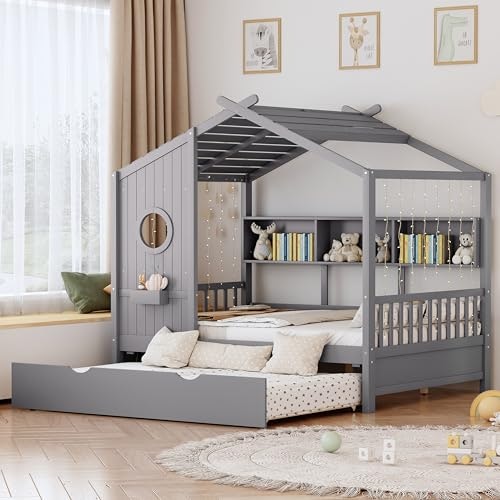 Full Size House Bed with Trundle and Storage Shelves: $358.51 Full Size House Bed with Trundle and Storage Shelves: $358.51