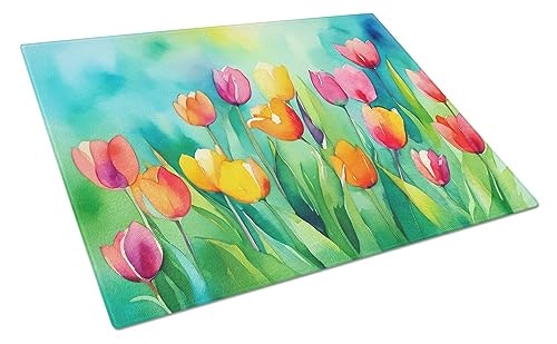 Caroline's Treasures Tulips in Watercolor Glass Cutting Board: $29.99 Caroline's Treasures Tulips in Watercolor Glass Cutting Board: $29.99