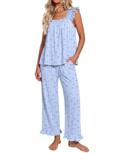 Ekouaer Women's Ruffle Cami and Wide Leg Pajama Set: $25.48 Ekouaer Women's Ruffle Cami and Wide Leg Pajama Set: $25.48