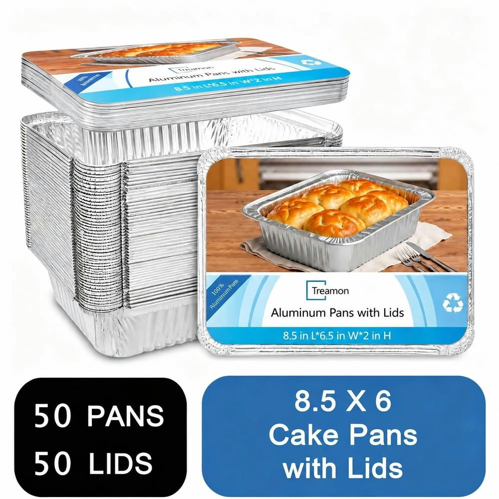 Treamon 8.5" x 6" Aluminum Pans with Lids 50-Pack: $18.99 Treamon 8.5" x 6" Aluminum Pans with Lids 50-Pack: $18.99