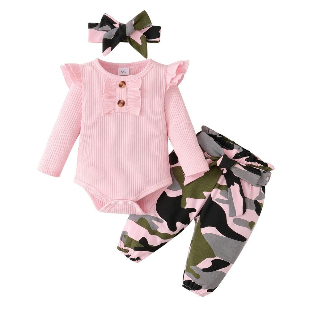 Baby Girl Long Sleeve Romper, Pants, and Headband 3-Piece Set: $14.99 Baby Girl Long Sleeve Romper, Pants, and Headband 3-Piece Set: $14.99