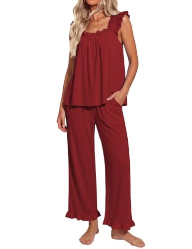 Ekouaer Women's Ruffle Cami and Wide Leg Pajama Set: $23.39 Ekouaer Women's Ruffle Cami and Wide Leg Pajama Set: $23.39