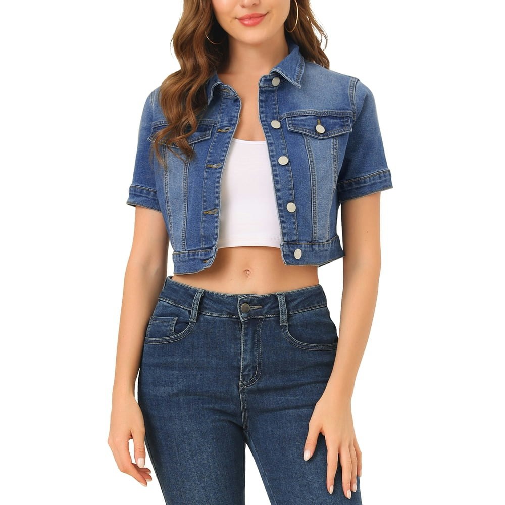 Inspire Chic Women's Short Sleeve Cropped Denim Jacket: $39.88 Inspire Chic Women's Short Sleeve Cropped Denim Jacket: $39.88