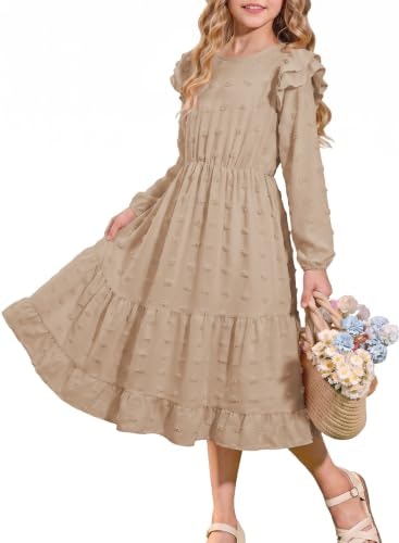 Blibean Girls Long Sleeve Ruffle Maxi Dress: $25.99